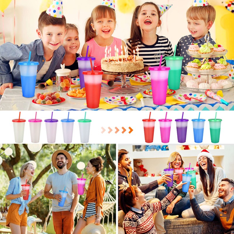 Colour Changing Cups Tumblers with Lids & Straws - 5