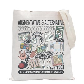 POFULL AAC Gift SLP Gift Speech Therapist AAC SPED Teacher Gift Augmentative Alternative Communication Tote Bag (AUGMENTATIVE)