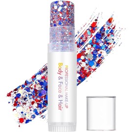 Barra Purpurina Maquillaje Brillo Patriótico Rojo, Y Azul Maquillaje Con Purpurina Para La Cara , Conciertos, Festivales, Fútbol, Chicas, Mujeres, Hombres