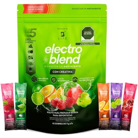 B Life Electrolitos con Creatina 5g de creatina monohidratada por porción 45 sobres Sin Azúcar Ni Colorantes Añadidos Más de 80 Minerales 495g Electroblend Con Creatina.