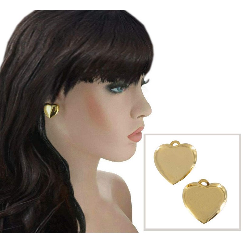 Gold Tone Plain Classic Love Heart Smooth Rounded Clip On