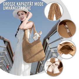 CorkAllin Straw Beach Bag for Women - Handmade Raffia Woven Tote Handbag, Summer Mesh Beach Purse for Vacation Holiday