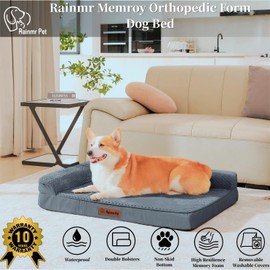 Rainmr Orthopedic Dog Bed, 3 Inch Memory Foam Dog Beds for Large Dogs, Washable Removable Cover, Nonskid Bottom, Waterproof Pet Couch for Indoor, Outdoor or Car Use, 41x27 Inches XL Dark Grey