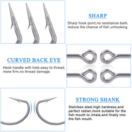 Stainless Steel Saltwater Fishing Hooks, 50pcs O'shaughnessy Forged Hooks Long Shank J Fishing Hooks Extra Strong Fish Hooks for Saltwater Freshwater Fishing Size 5/0