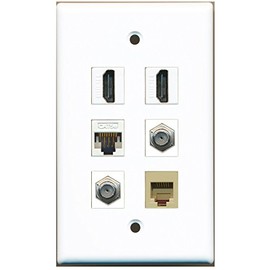 RiteAV - 2 HDMI 2 Port Coax Cable TV- F-Type 1 Port Phone RJ11 RJ12 Beige 1 Port Cat5e Ethernet White Wall Plate