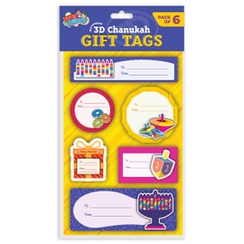 3D Hanukkah Gift Tags - 6 Chanukah Gift Tags - Assorted Hannukah Menorah and Dreidel Design - Multicolored Hannukah Gift Tags