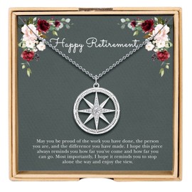 BALABELLE Retirement Gifts for Women, 925 Sterling Silver Compass Necklace, Happy Retirement Jewelry Gift for her, Goodbye Gift for Teacher Coworker
