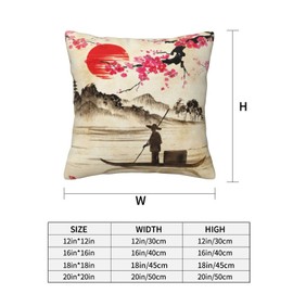 Vintage Japanese Plum Blossom Throw Pillow Covers 16x16 Set of 4,Retro Traditional Watercolor Spring Cherry Blossoms Lakes Hills Girls Women Pliiow Covers for Living Room Bedroom Sofa Party Decor