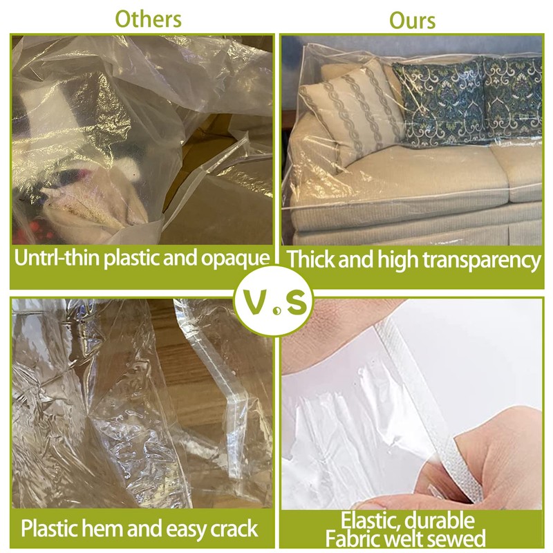 JOMMIE CHEN Plastic Couch Cover Clear Thicker Plastic Sofa Cover