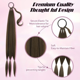 Long Braid Ponytail Extension with Hair Tie DIY Wrap Around Synthetic Hairpiece Natural Soft Fluffy Style for Women’s Daily Wear (34 Inch Dark Brown)