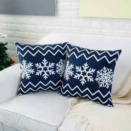 HWY 50 Navy Blue Decorative Throw Pillow Covers 20x20 Inch for Couch Sofa Living Room Bed, Cozy Christmas Bohemia Snowflakes Print Throw Pillows Cases Set Cushion Cover Pack of 2