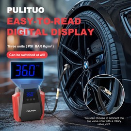 PULITUO Tire Inflator Portable Air Compressor - Car Accessories 12V DC Air Pump for Car Tires with Digital Pressure Gauge, Emergency LED Light for Car, Bike, Ball, Motor