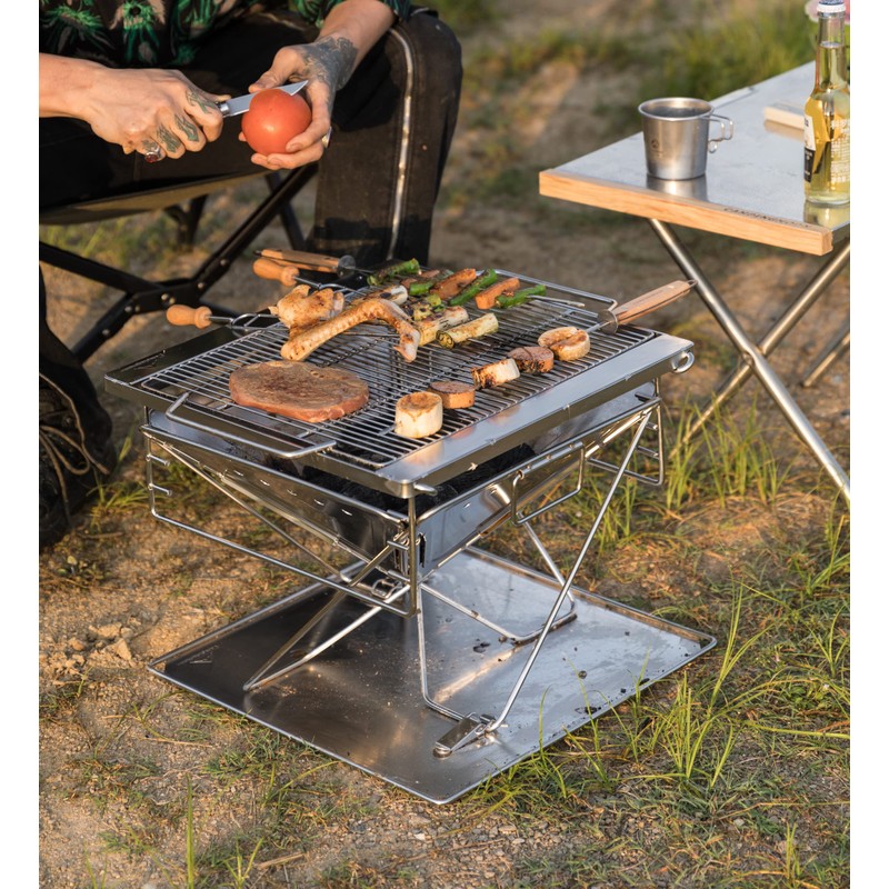 Campingmoon BBQ Grill Fire Pit Foldable Stainless Steel - Large