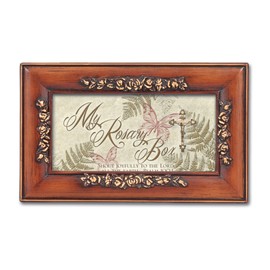 Cottage Garden Rosary Box Woodgrain Embossed Jewelry Music Box Plays Ave Maria