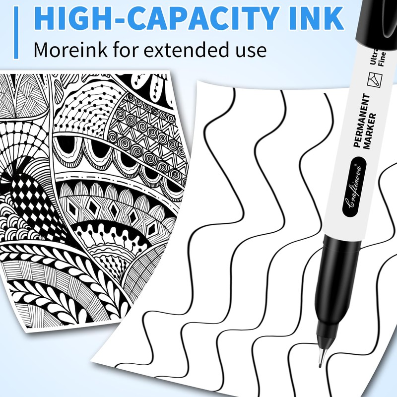 craftinova Black Ultra Fine Point Permanent Markers, Extra Fine Tip,