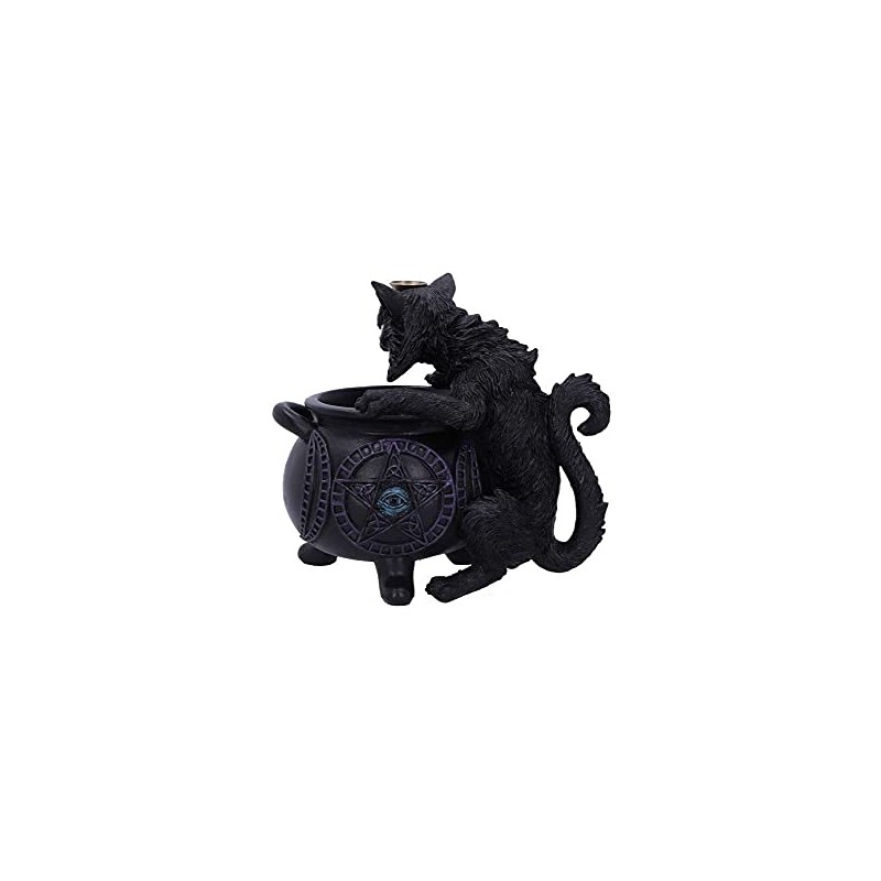 Nemesis Now Spite's Cauldron Rückfluss-Räuchergefäß, Schwarze Katze, vertraut, 16,3 cm