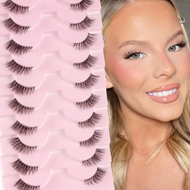 Glowing Win Half Eyelashes, 10 Pairs of Artificial Eyelashes, Natural False Eyelashes, Cat Eye Lashes, Transparent Band, Natural 3D Half Lashes, Cateye Fake Eyelashes, Cat Eye False Eyelashes