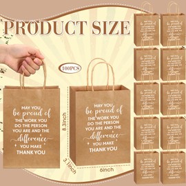 ReliThick 100 Pcs Inspiration Paper Gift Bags Employee Appreciation Gifts Bags with Handles Team Gift Bag May You Be Proud Thank You Gift Bags for Teacher's Day Nurse Graduation Coworkers(Brown)