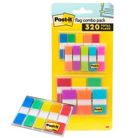 Post-it Flags Combo Pack, 4 On-The-Go Dispensers/Pack, 120 .94 in Wide and 200 .47 in Wide Flags, Assorted Colors