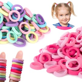 Baby Toddler Cotton Hair Ties 200Pcs, Pink Colorful Soft Seamless Hair Bands for Girls Kids Women, No Damage Small Elastic Ponytail Holders Accessories, 0.8inch Dia, BlueZOO