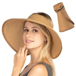GeorgeX Sombreros de Malla para Mujer Sombrero para Sol Mujer, Visera de ala Anch para Verano Sombreros de Paja para Mujer, de ala Ancha, Plegables