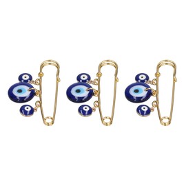 Evil Eye Gold Pin, Evil Eye Protection Pin, 3 Pack Brooch Pins for Clothes Evil Eye Beads Blue Eye Pendants Golden Pin Multifunctional Safety Pins for Clothes Bag Scarf Decoration
