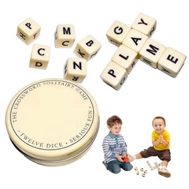 Cumnvulnt 12PCS Fun Word Solitaire Game,Crossword Solitaire Game,Creative Game Crossword Solitaire Dice Game,Educational Crabble Letter Qless Game,Portable Q Less Game for Family
