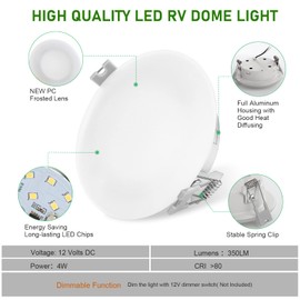 KICORED LED RV Recessed Ceiling Light 4.5Inch DC12V Cabinet Light Interior Lighting, LED Lights for Automobiles RV Motorhome Camper Caravan Trailer Boat, Warm White KICORED (1)