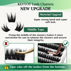 Lash Clusters 96 Pcs Cluster Lashes D Curl 16mm KEYYOU Volume Wispy Individual Lashes Soft&Comfortable DIY Lash Extensions Eyelash Clusters at Home (Y12,D-16mm)