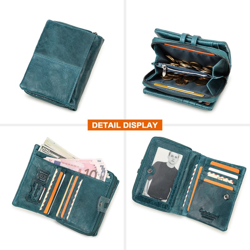 Contacts Women's Genuine LeatherBifold/Trifold Coin, Card Holder, with Zip Pocket,