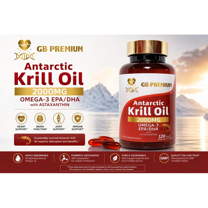 GB Premium Antarctic Krill Oil 2000mg, Omega-3 EPA & DHA
