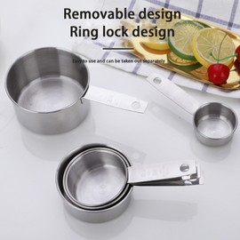 Stainless Steel Measuring Cups, 5 Piece Stackable Measuring Set, Baking Spoon Cups Kitchen Gadget 30ml 60ml 80ml 125ml 250ml, Silver