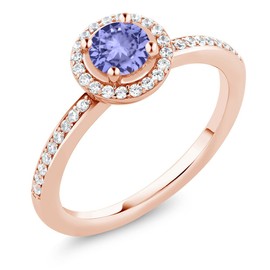 Gem Stone King 0.65 Ct Round Blue Tanzanite 18K Rose Gold Plated Silver Engagement Ring (Size 5)
