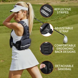 Weighted Vest for Men and Women - 4-10LB/12-18LB/20-32LB with 6 Removable Weights and Reflective Stripe for Home Workouts Body Weight Vest Exercise Set