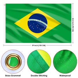 AhfuLife Brazil Flag 3x5 Ft, Large Brazilian Flags for Outside - Double Side with Brass Eyelets for Olympic Party Decorations, Soccer Party Decoration Bar Garden Street Decoration Indoor Outdoor