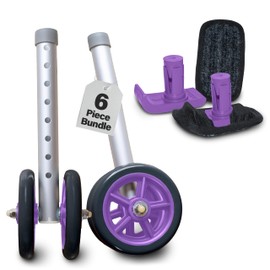 Top Glides Heavy Duty Bariatric 5" Walker Wheel Kit with FlexFit Walker Ski Glides (Purple)