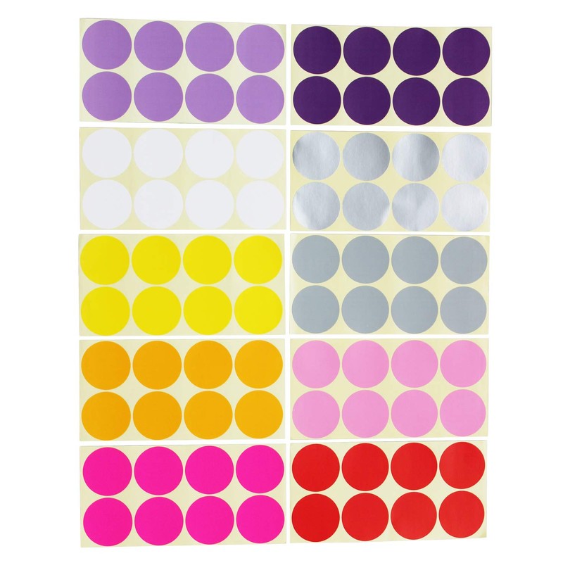 800 Count Large Round Dot Stickers Color Coding Labels, 50mm