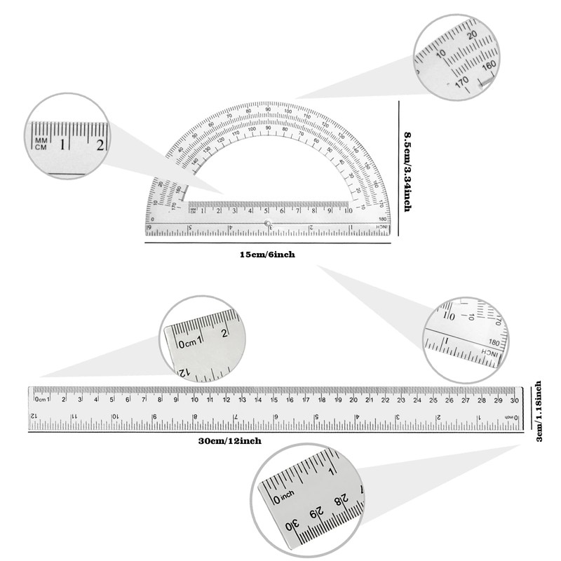 Tdfronien 2 Packs 12 Inch Plastic Ruler and 6 Inch