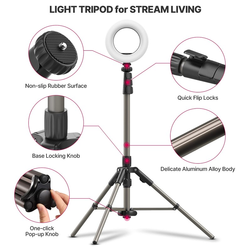 VIJIM Light Tripod Stand for Live Streaming, 6.2ft Lightweight Aluminum