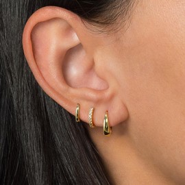 LEXODY Small Gold Hoop Earrings Set for Women, 14K Gold Plated Hoop Huggie Earrings Multiple Piercing Hypoallergenic Dainty Hoops Cartilage Cubic Zirconia Earrings for Women Trendy Jewelry