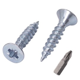 SKIR'CO (Pack of 100) Galvanised Steel 2.5 x 12 mm Silver Wood Screws Pozidriv Countersunk Chipboard Screws PZ Full Thread (100, 2.5 x 12 mm)