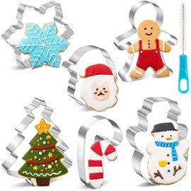 Large Christmas Cookie Cutters 7 Piece, Nifogo Holiday Cookie Molds - Gingerbread Man, Christmas Tree, Snowflake, Snowman, Candy Cane, Santa Claus Cookies Mold and Cleaning Brushes