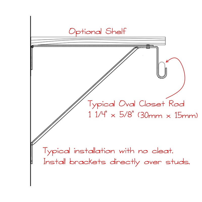 Desunia Oval Closet Rod Shelf Bracket - Adjustable for Rear