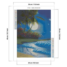 Square Diamond Painting, 5D Diamond Painting Beach and Sea Square Diamond Painting, Full Cross Stitch Embroidery Mosaic for Kitchen Decoration, with Tools, Accessories, Storage Box, 30 x 40 cm