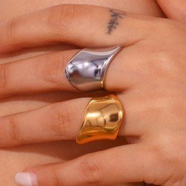 Chunky Statement Ring for Women | Stainless Steel Hypoallergenic Wide Stackable Rings (Silvery, #8)