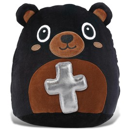 DolliBu Snug-Mooshies Black Bear Stuffed Animal with Silver Cross and Personalization - Religious Baptism Gifts for Boys and Girls, Dedication Christening Gifts Plush Prayer Toy Teddy - 10 Inches