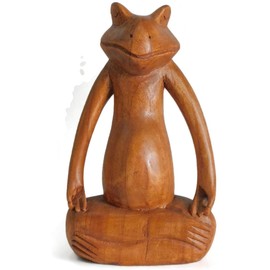 Brave Wings Hand Carved Wooden Decoration ~ Frog 22cm High ~ Ornament Sculpture Figurine Statue Unique Table Decoration Home Decor ~ 5066
