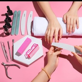 Kit de Manicura, 12Pzs Kit para Uñas, Incluir 5 Manicura de Acero Inoxidable+5 Limas De Uñas+1 Cepillo Limpiar+1 Bloque de Pulido, para Cuidado de Las