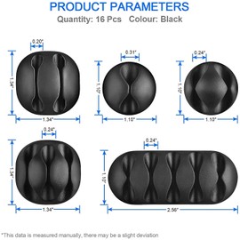 Aruiteng 16 Pack Cable Clips,Cable Management,Premium Black Cable Clips Holders,Multipurpose Cord Holder,Cord Organizer,Wire Holder,for Organizing Cable Wires-Home,Office,Car,Desk Nightstand