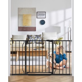 Cideny 29"-51" Extra Wide Baby Gate for Stairs and Doorways, Auto Close Pressure Mounted Dog Gate, Easy Walk Through Pet Gate with Anti-Trip Pedal, No Drill Installation, Black